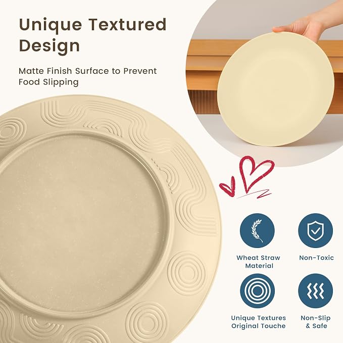 24 PCS Premium Wheat Straw Dishes Set for 6, Reusable Plates and Bowls Sets,Cups,Lightweight & Unbreakable Dishwasher and Microwave Safe Dinnerware Sets for Kitchen,Outdoor- Beige
