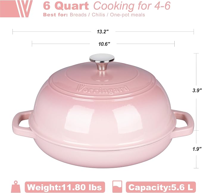 Enameled Cast Iron Dutch Oven Pot with Lid, Bread Oven for Sourdough Bread Baking, Dutch Ovens with Bread Proofing Basket& Baking Supplies Set, 6 Quart, Pink