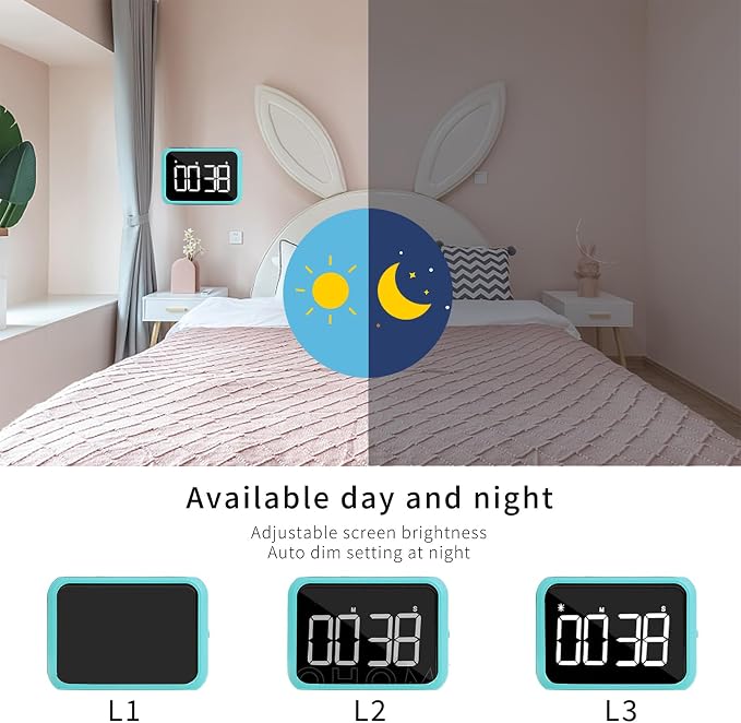 Digital Large Display Visual Timer Stopwatch for Kitchen Teacher School Classroom Cooking, Night Light Magnetic Bathroom Makeup Mirror LED Stop Clock Timer, 99 Minutes Countdown, Loud/Silent (Green)