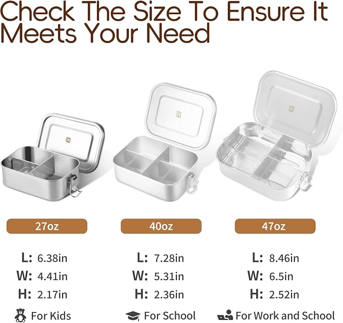 GOLDEN KEY 27oz Stainless Steel Bento Box for Kids,Too Small for Adult Use | 800ml Stainless Steel Lunch Box with Leakproof Condiment Container,3 Compartment Snack Containers,Freezer & Dishwasher Safe