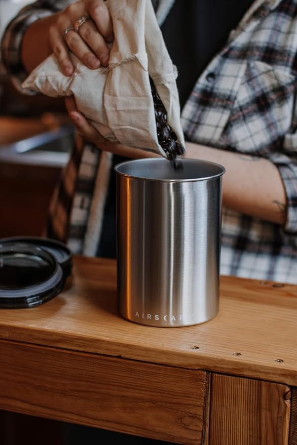 Planetary Design Airscape Stainless Steel Coffee Canister | Food Storage Container | US Patented Airtight Lid | Push Out Excess Air Preserve Food Freshness (Medium, Matte Red) | Food Storage Container | US Patented Airtight Lid | Push Out Excess Air Pr...