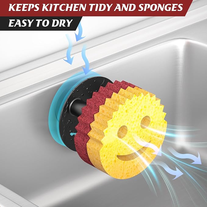 Kontoyo Sponge Holder for Kitchen Sink,Sink Caddy Organizer with Suction Cup Installation for Kitchen/Bathroom, Self Draining,Sponge Caddy for Holding Smiley Sponges-Black