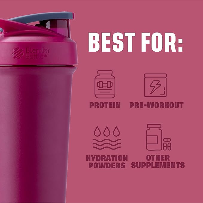 BlenderBottle Sport Sleek Stainless Steel Shaker Bottle 25 oz Raspberry