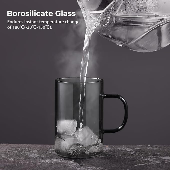 ecooe 16.9oz Glass Tea Cup with Infuser and Lid Clear Glass Tea Cup with Removable Stainless Steel Infuser & Lid, 500ml Teacup for Loose Leaf Tea, Tea Maker Gift for Birthday (Black Glass) | Black Borosilicate, Tea Cup, 430 ml (Use Capacity), Microwave...