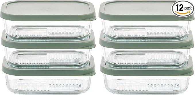 Glass Food Storage Containers with Lids — 12 Piece — 17.6 oz Glass with BPA-Free Leakproof Stackable Lids — Microwave, Oven & Dishwasher Safe — Ideal for Meal Prep & More - Soft Sage