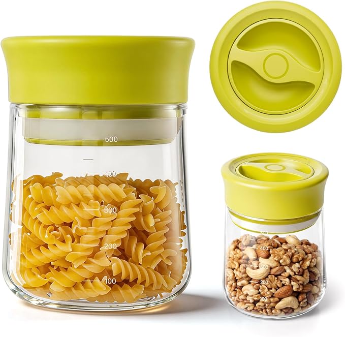Glass Storage Jar with Airtight Twist-Seal Lid for Snacks, 17 fl oz | Clear Borosilicate Decorative Jar With Scale, Wide Mouth, Easy Open/Clean, Twist-to-Lock Freshness for Coffee, Sugar, Nuts