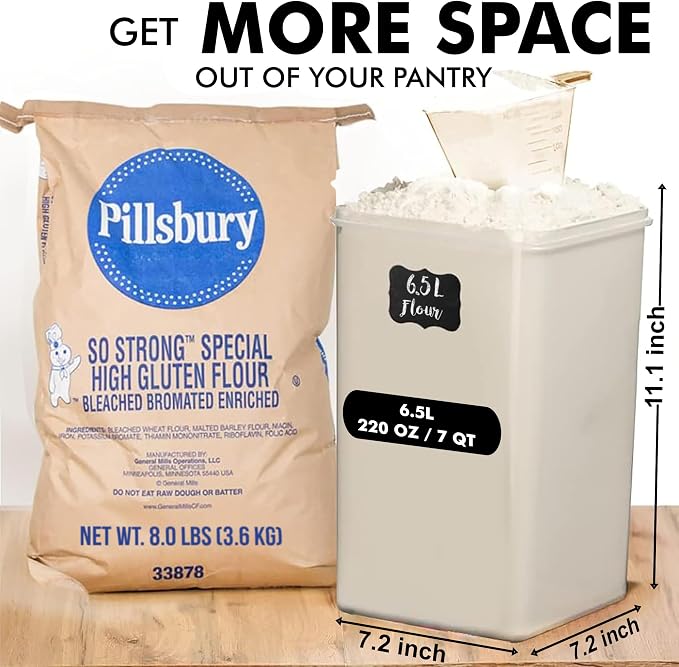 2 PC [7 Qt / 6.5L / 220 Oz] Large Food Storage Containers with Lids Airtight - BPA Free Clear Plastic Kitchen and Pantry Storage Containers for Cereal, Flour, Sugar, Rice