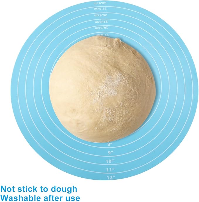 Hitefu 12 Inch Round Silicone Cake Mat, Blue | Silicone Baking Mat, With Measurement, For Cake Turntable, For Rolling Dough