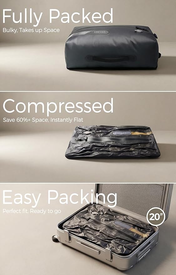 IKYWT Vacuum Seal Bags for Travel w/Pump, 18L Compression Packing Cubes for Carry-On Suitcase & Travel Backpack, Reusable IP67 Waterproof Vacuum Storage Kit, Gift Set (2-Pack)