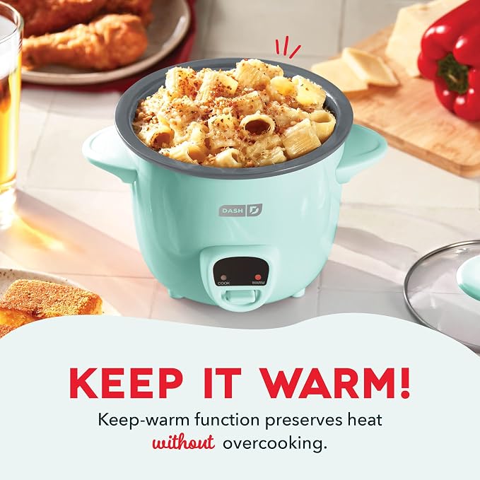 Dash Mini Rice Cooker - Designed for Single-Serve Cooking - Compact Rice Cooker with Nonstick Removable Pot, Keep Warm Function & Easy-to-Clean Sleek Design - Aqua