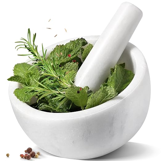 Marble Mortar and Pestle Set, 6.3"-2 Cups Grinder Bowl for Guacamole, Salsa, Pill Crusher, Spice, Herb, Garlic, Nut, Heavy Duty Grinder for Kitchen(Namib Fantasy)