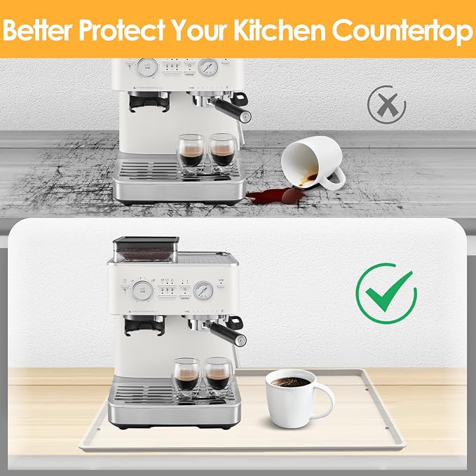 Silicone Coffee Maker Mat with Lip for Countertops, 19.7''x15'' Translucent | Multi leak-proof coffee tray for countertop, non-slip silicone tray for under coffee machine espresso accessory, wipe-clean