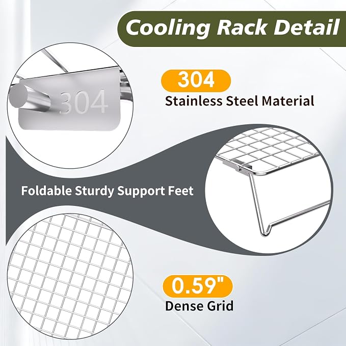 13 * 9.4 IN 2-Tier 304 Stainless Steel Cooling Rack with a kitchen tong | Cookie Cooling Racks for Baking, Collapsible Cooling Racks for Cooking and Baking Cookie Pizza Cake, Oven and Dishwasher Safe