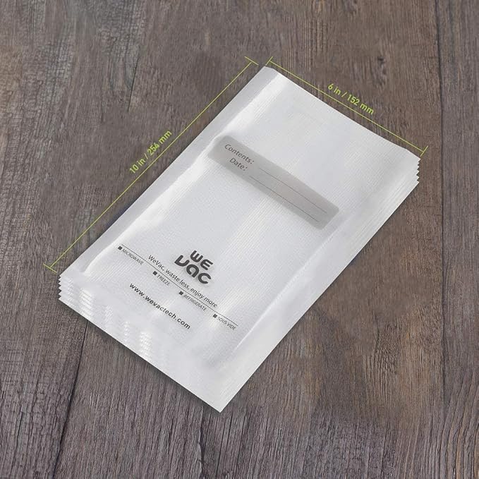 Wevac Vacuum Sealer Bags 6x10" 100 Pint for Food Saver Vacuum Seal Machine | Sous Vide, Freezer Safe, PreCut, BPA Free, Commercial Grade, Heavy duty, Meal Prep, Soup, Meat, Fish, Hunting, Vac Storage
