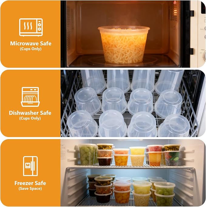 72 Sets (144-Piece) Deli Containers with Lids, 32oz X 72 Set Each | Leak-Proof & BPA Free Airtight Takeout Plastic Food Storage Containers for Soup, Meal Prep,Microwave/Freezer Safe