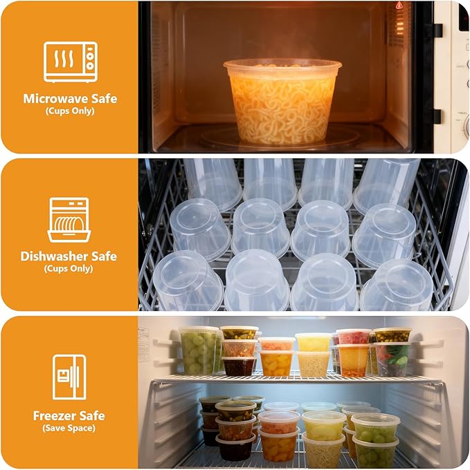 72 Sets (144-Piece) Deli Containers with Lids,24oz X 72 Set Each | Leak-Proof & BPA Free Airtight Takeout Plastic Food Storage Containers for Soup, Meal Prep, Microwave/Freezer Safe