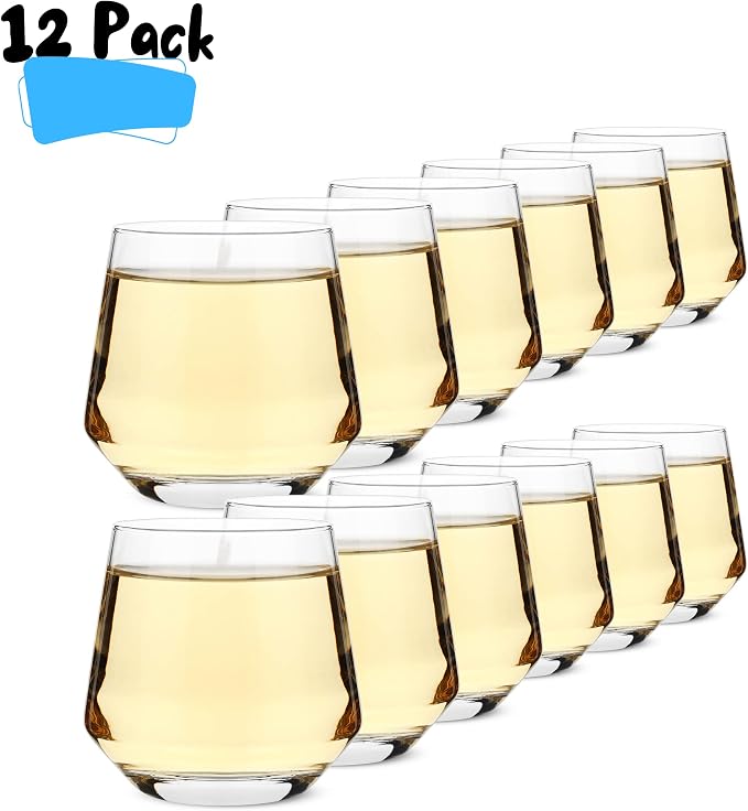 BTaT- Stemless Wine Glass, 12 oz, Set of 12, Wine Glasses No Stem