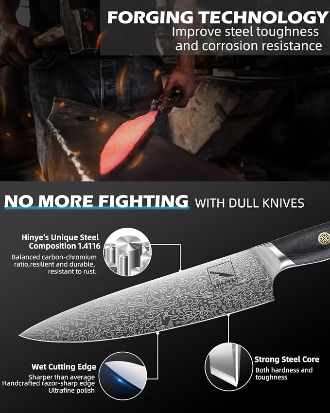 8" High Carbon Stainless Steel Kitchen Chef Knife, Blackwood Handle, Textured Anti-Stick Blade, Rustproof & Dishwasher Safe, Effortless Chopping, Premium Gift Box