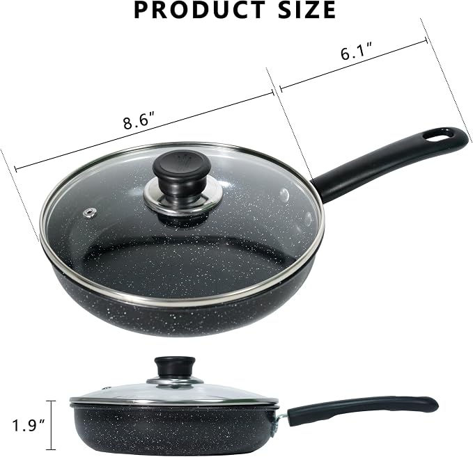 Nonstick Frying Pan 9 Inch Induction Skillet, Non Stick Metal Cookware with Heat Resistant Handle, Omelet Pan for Gas Ceramic Electric Stove, Scratch Resistant Kitchen Pan