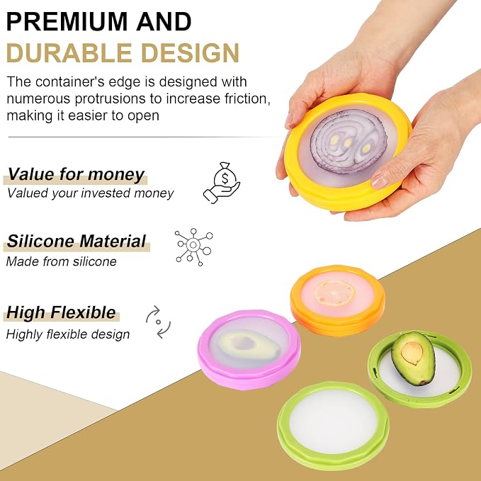 Winb Avocado Saver & Onion Storage Set of 4 Reusable Fruit and Veggie Savers - Ideal for Avocados, Tomatoes, Apples, Garlic, Onions, and More