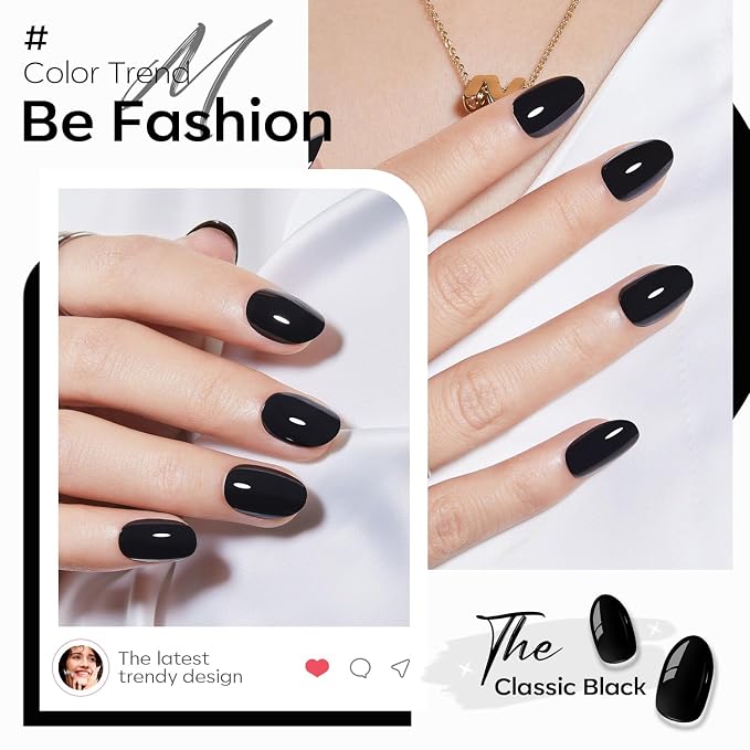 modelones Black Short Press on Nails, Oval Fake Nails Kit Nails Press Ons | with Nail Glue, Adhesive Tabs, Nail File, Prep Pad, Manicure Stick, 32Pcs 16 Sizes, Women Girl Gift