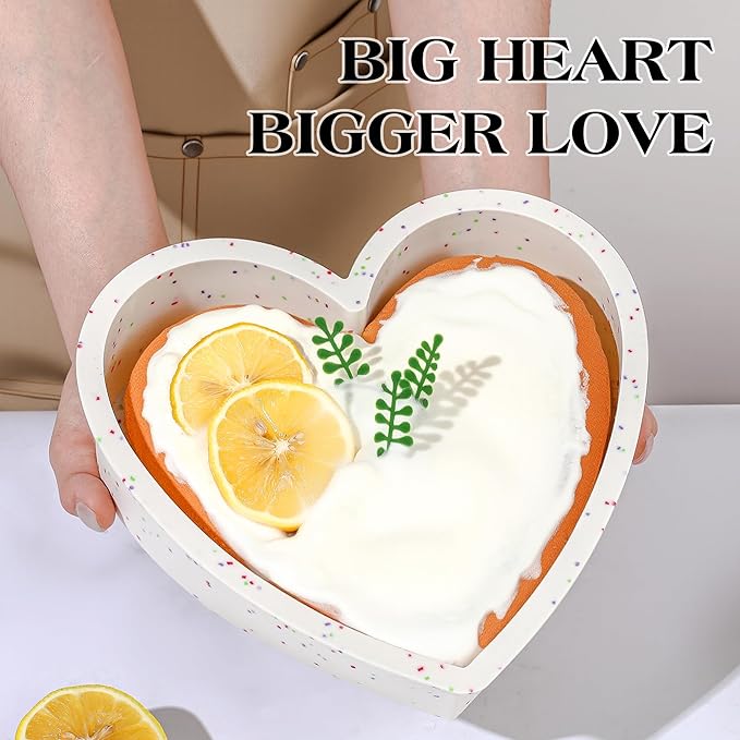 10 Inch Heart Shaped Cake Pans Silicone, Cream, Confetti | Set of 2, Large Nonstick, Food Grade Silicone Heart Molds, Easy to Clean, Oven Air Fryer Freezer Safe