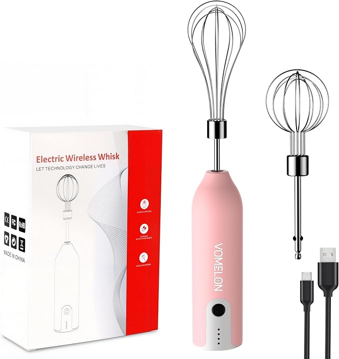 Electric Egg Beater Whisk, USB Charging Mixer, Three-Speed Adjustment, Suitable for Whisking Eggs, Cream, Sauce, Jam Supplements and More, Pink
