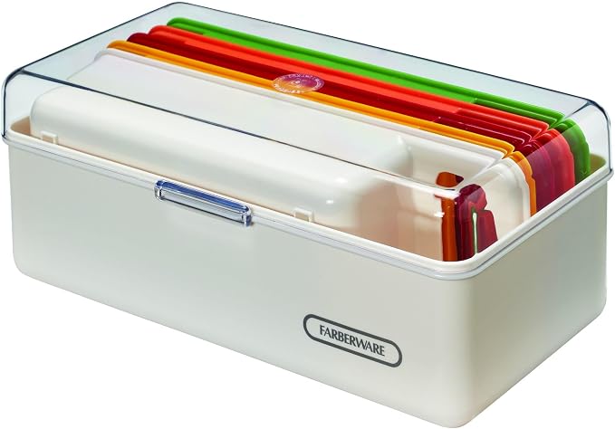 Farberware Pro Mandoline Slicer for Kitchen with Storage Case, 4 Color-Coded Blades, Fine and Coarse Julienne, Grater, Safety Food Holder, Dishwasher Safe