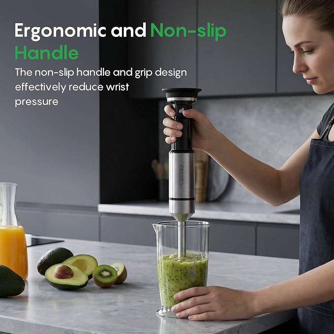 FRESKO Immersion Hand Blenders, Variable Speed Trigger | Anti-Scratch Stainless Steel Shaft, Stick Mixer for Soups, Shakes, Baby Food & Puree