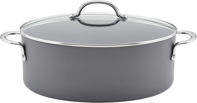 Rachael Ray Cookware, Professional Hard Anodized Nonstick Cookware Oval Pasta Stockpot and Braiser, 8-Quart, Gray