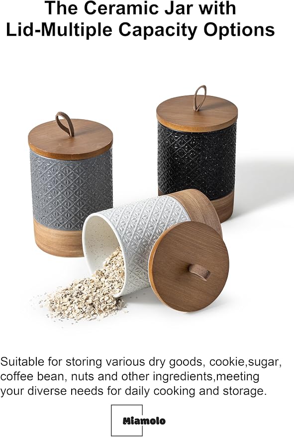 Miamolo Ceramic Jar with Lid, Coffee Grounds Container, Gray & 20 fl.oz | Airtight Coffee Canister, Good Seal Keep Fresh, Wide Mouth Easy Clean | Small for Tea Brown Sugar| for Kitchen Counter, Shelf