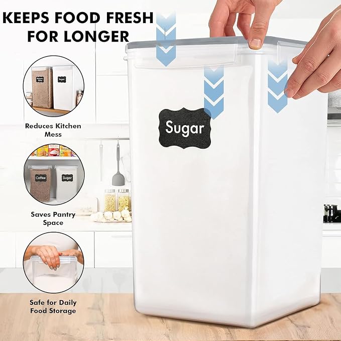 2 PC [7 Qt / 6.5L / 220 Oz] Large Food Storage Containers with Lids Airtight - BPA Free Clear Plastic Kitchen and Pantry Storage Containers for Cereal, Flour, Sugar, Rice