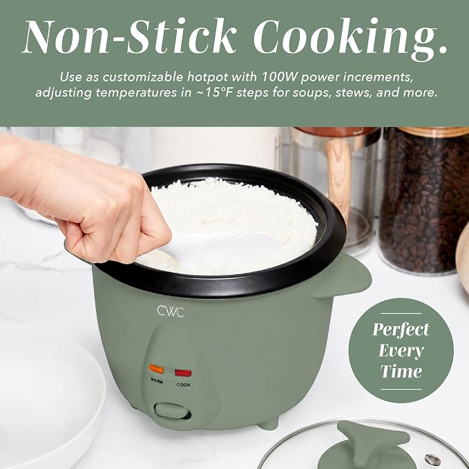 COOK WITH COLOR 6 Cup Rice Cooker 300W - Effortless Cooking and Perfectly, Cooks 3 Cups of Raw Rice for 6 Cups of Cooked Rice, Green