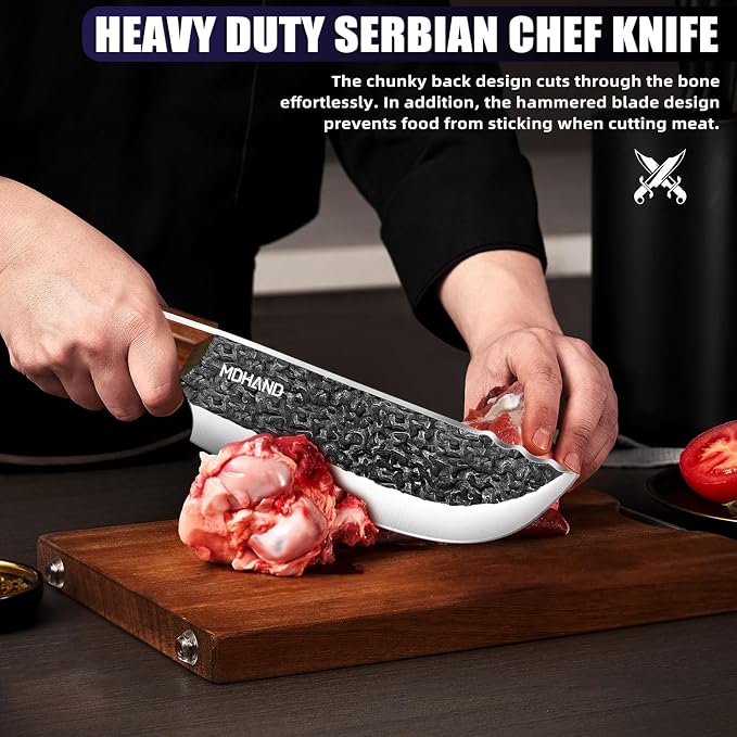Butcher Knife Set, Hand Forged Meat Cleaver Knife Gift for Men | High Carbon Steel 8PCS Kitchen Knife Set with Sharpener, Ergonomic Handle, Chef Knives Sets for Kitchen Outdoor Cooking BBQ