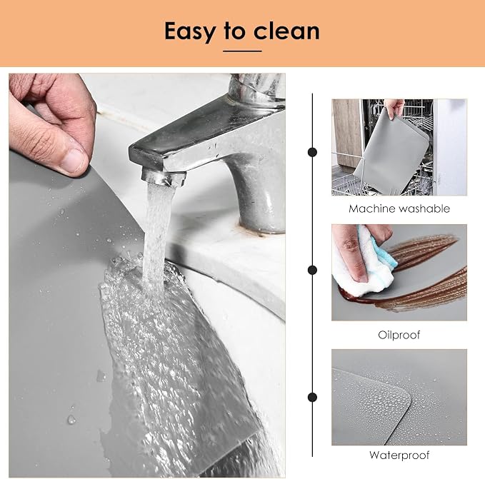 Extra Large Silicone Mat for Kitchen Worktop Protector, Thickened Nonstick Heat Resistant Countertop Mat, Nonskid Placemat, Craft Mat, Table Mat (Grey, 15.7"x23.6")