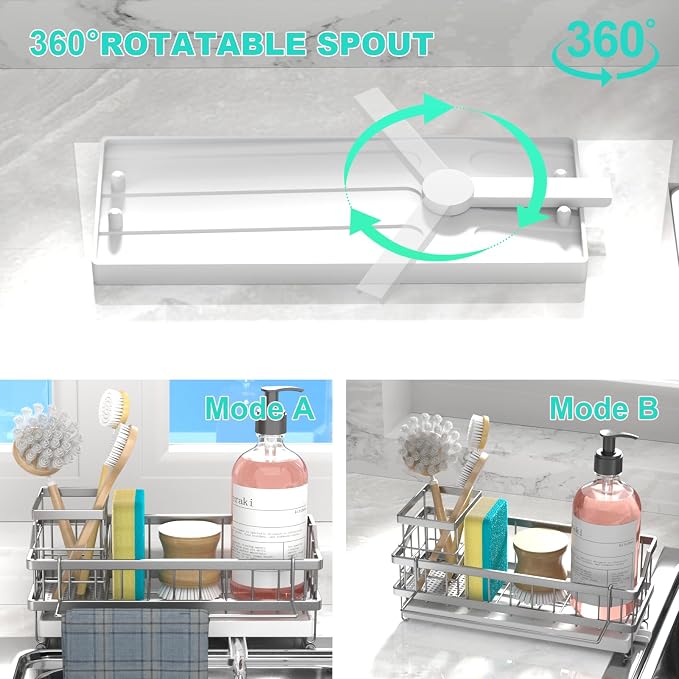 Sponge Holder for Kitchen Sink - Countertop Rustproof Stainless Steel, Sink Caddy, Kitchen Gadgets Accessories (Silver)