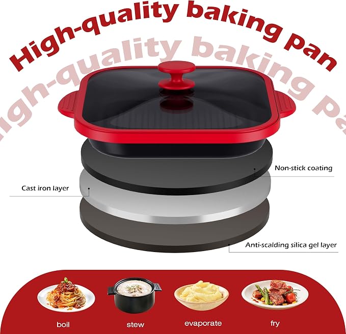Microwave Grill Pan with Glass Cover - Bacon Cooker, Crisper & Grilled Cheese Maker, Microwave Cookware,Dishwasher Safe for Easy Clean