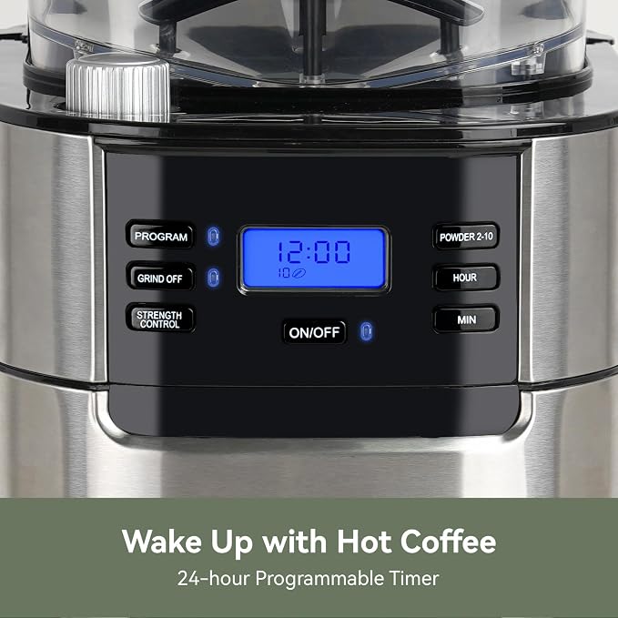 Gevi All In One 10-Cup Grind & Brew Coffee Maker with Built-In Burr Grinder | 24-Hour Programmable Timer, 1.5L Water Tank, Warm Plate, Reusable Filter & Glass Carafe for Daily Fresh Coffee Brewing