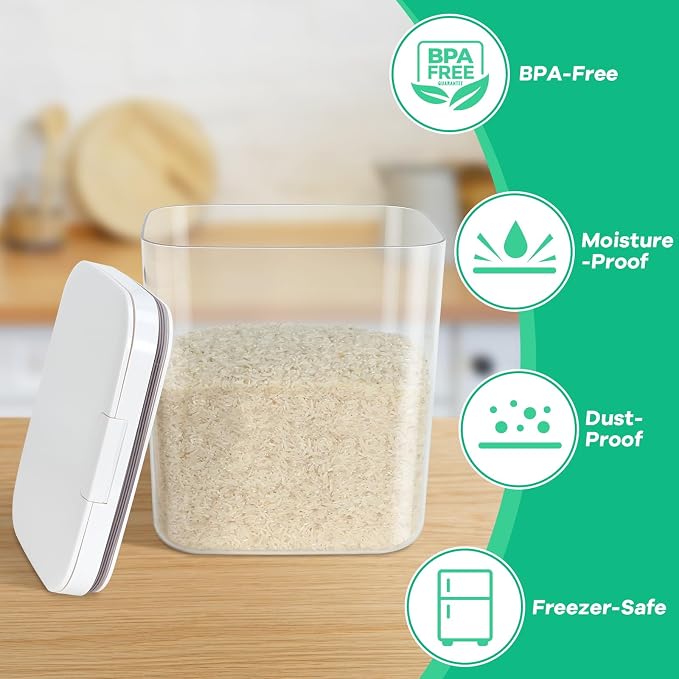 11 Lbs Rice Storage Container 5.8Qt Flour Sugar Containers with Flip-up Lid | Airtight BPA Free Dog Food Storage Bin Crystal-Clear Plastic Dry Food Holder for Kitchen Pantry Organization
