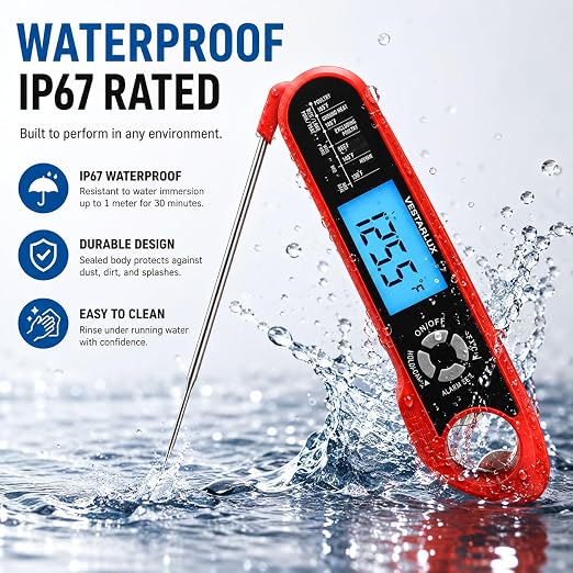 Dual Probes Digital Instant Read Meat Thermometer Waterproof Kitchen Food Cooking Thermometer Backlight, Alarm, °F/°C for BBQ Grill Smoker Steak Turkey Frying Baking Oven Water Oil