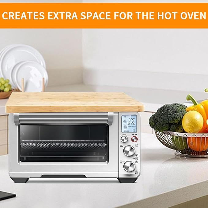 Cutting Board Compatible with Breville BOV900BSS, Emeril Lagasse Everyday 360 & COSORI CO130 Oven, Create Extra Storage & Prevent Cabinets from Heat Damage, Bamboo Top with Non-Slip Feet
