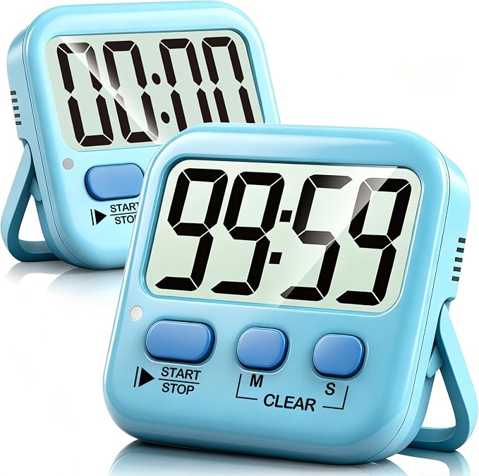 2 Pack Digital Timer for Kids Classroom Kitchen Timers for Cooking | w/ Battery, Easy to View, Alarm, Mute Mode, Count Down/Up, Magnetic, Kickstand, Hanging, Classroom Timer for Teacher Supplies