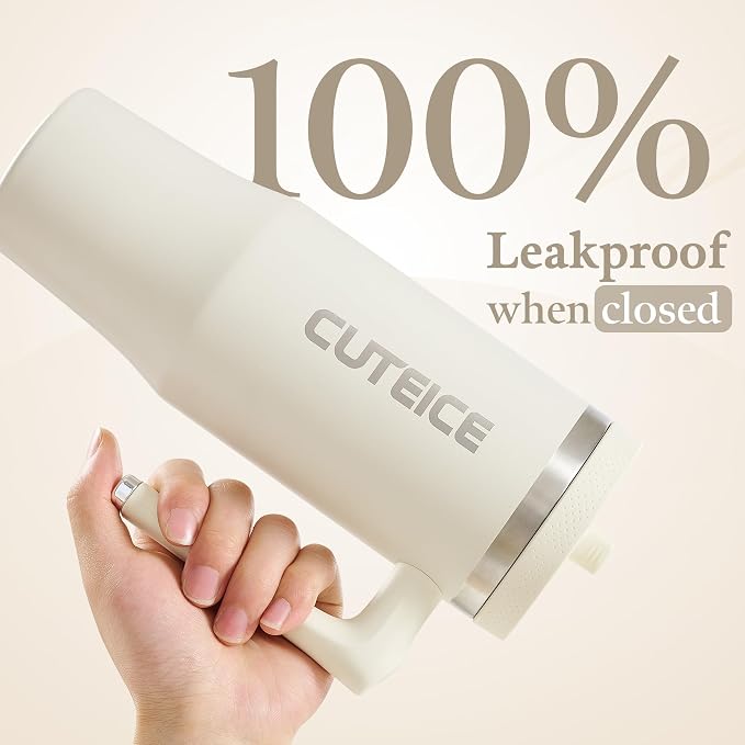 Cream 30 oz Insulated Tumbler with Handle Coffee Tumbler Cups with Lid and Straw, Leakproof Insulated Cup Stainless Steel Travel Mug Water Bottle for Iced Tea, Coffee, Cold Beverages for Car Office