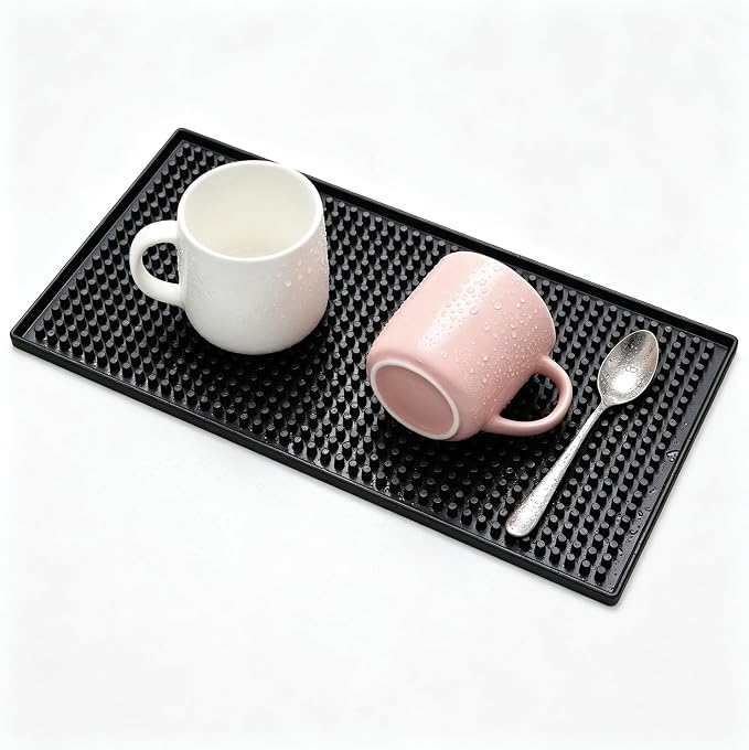 XieNie Bar Mat, 12"x6" Non-Slip PVC Mats for Home Coffee Bar Countertop | Versatile for Coffee Drinks Cocktail Makers, Keep Bar Counter Tops Neat Tidy, Dry Dishes Cups Glasses, Hand and Machine Wash