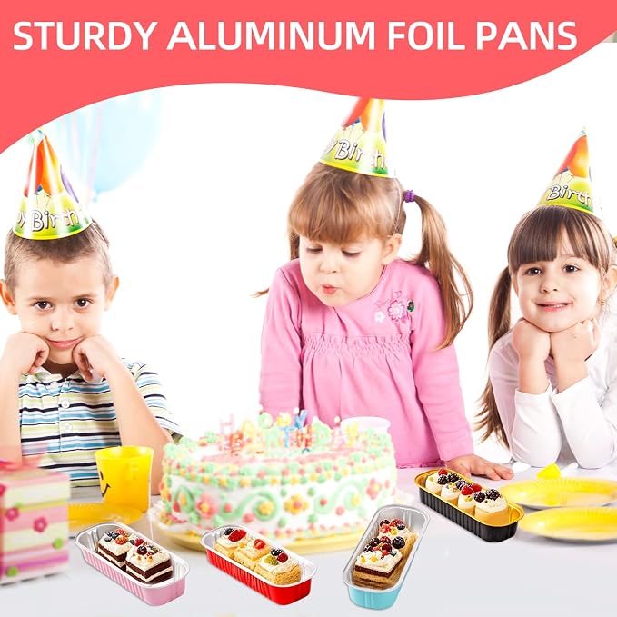 120 Pcs Mixed Color Mini Loaf Pans with Lids and Spoons, 6.8oz Aluminum Foil Baking Pans Versatile for Mini Cake Tins/Loaf Cakes Sturdy Mini Pans with Lids for Baking (120, mixed)