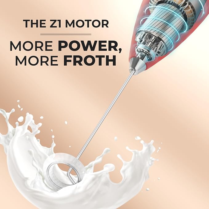 Zulay Kitchen Powerful Milk Frother Wand With Duracell Batteries - Ultra Fast Handheld Drink Mixer - Electric Whisk Foam Maker for Coffee, Lattes, Cappuccino & Matcha - Z1 Motor - Cardinal Red
