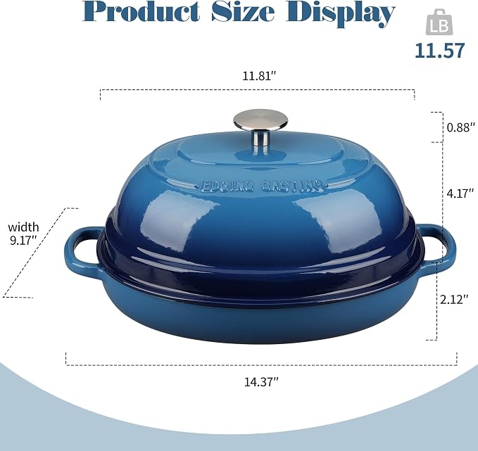 EDGING CASTING Enameled Oval Cast Iron Dutch Oven Pot with Lid, Bread Dutch Oven for Sourdough Bread Baking, Dutch Oven Bread, Bread Oven, 6QT, Lake Blue