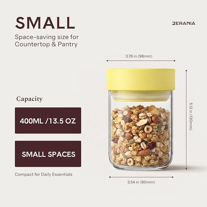 13 oz Small Airtight Glass Overnight Oats Containers with Lid | Twist Seal, Silicone Ring, Wide-Mouth Borosilicate Container for Yogurt, Chia Pudding, Fruit, Snacks and Meal Prep
