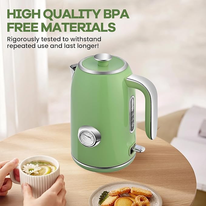PUKOMC Electric Kettle, 1.7L Stainless Steel Electric tea kettle | Temperature Gauge, Fast Boiling, Auto Shut - off, BPA - Free, Boil - Dry Protection 1500W, LED Light, Easy clean