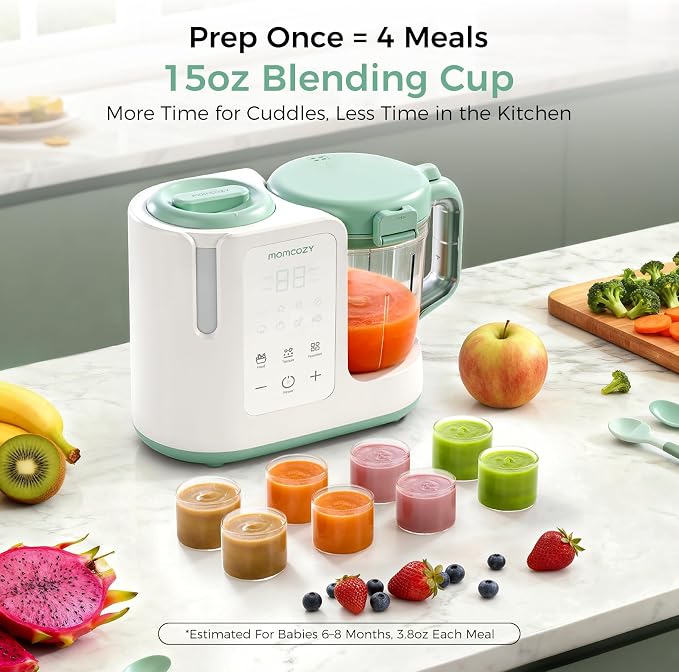 Momcozy AutoMeal Baby Food Maker – One-Step Auto Steam & Blend Food Processor, 15oz Large Cup & 6-Blade Design, Self-Cleaning, Auto 3-Stage Texture Settings for Effortless Homemade Baby Puree | One-Step Auto Steam & Blend Food Processor, 15oz Cup, 6-Bl...